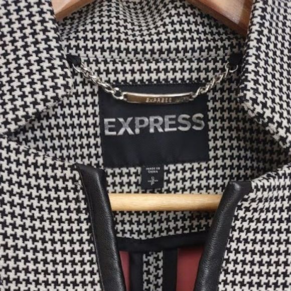 Express Faux Leather Trimmed Houndstooth Jacket - Picture 7 of 13